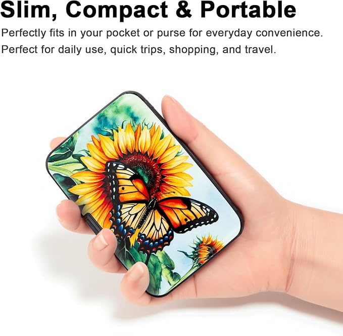 Credit Card Holder for Women Men RFID Blocking Wallet Small Business Metal Slim Mini Aluminum Hard Case (Sunflower Butterfly) - Image 4