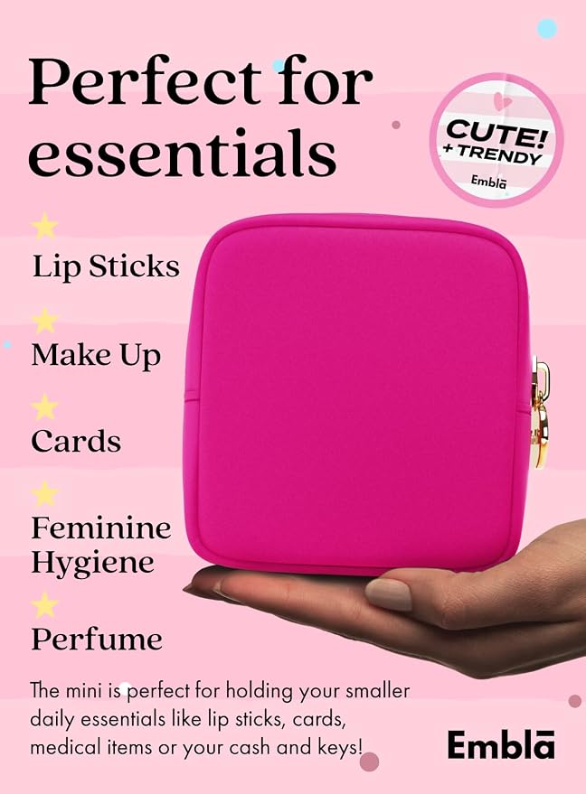 Embla Makeup Bag Travel Cosmetics Pouch and Toiletry Bag, Nylon Zipper Pouch Purse, Cute Make Up Organizer Storage Tote for Women Girls, Waterproof Travel Skincare Case, Small Makeup Bags, Fuchsia - Image 3