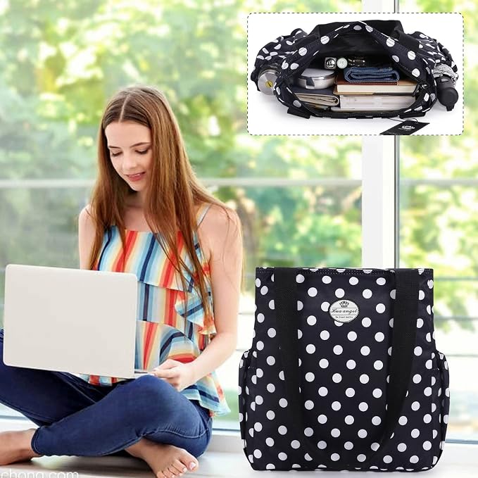 HUA ANGEL Floral Tote Bag - Casual Shoulder Bag Daily Tote Bag with Zipper Gym Travel Shopping Work Handbag for Women - Image 2