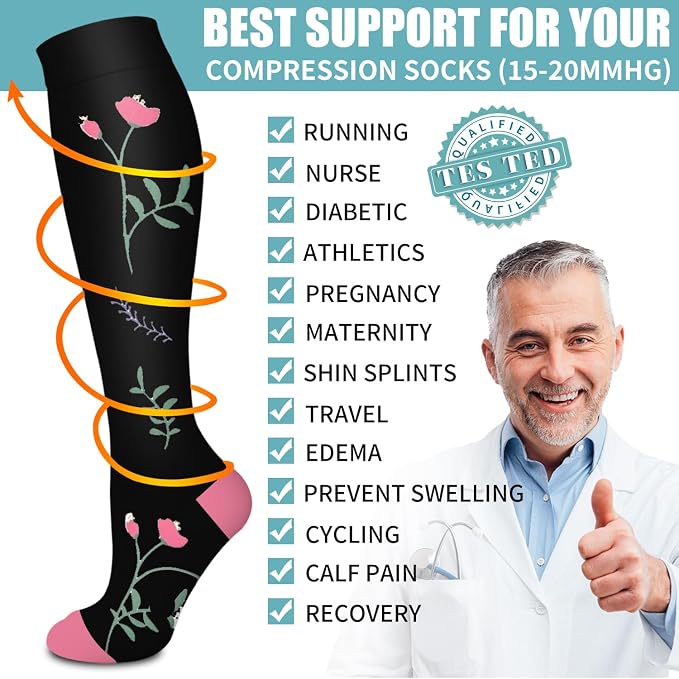 Compression Socks for Women & Men Circulation(6 pairs)-Graduated Supports Socks for Running, Athletic Sports - Image 5