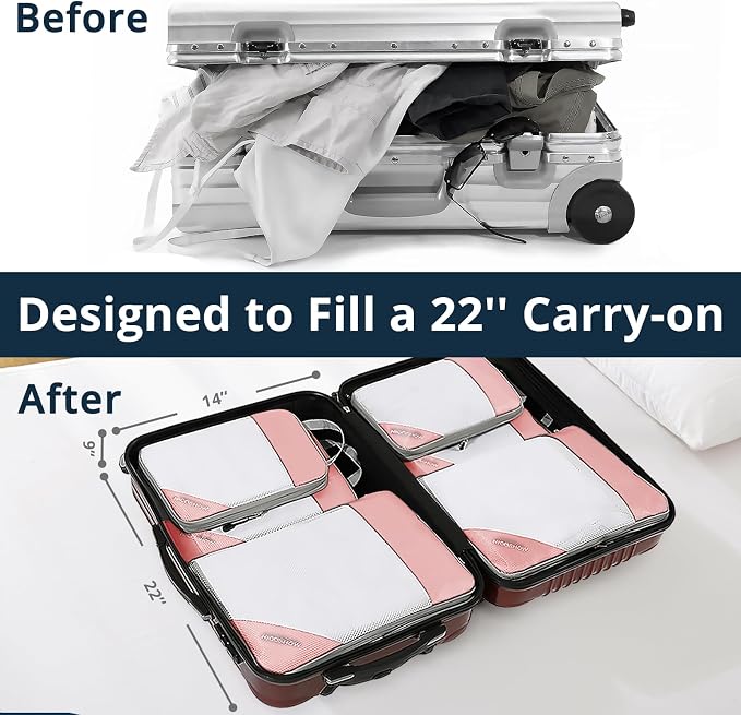 Compression Packing Cubes 6 Set, Compressible Space-Saving Packing Cubes for Travel - Compression Bags, Luggage Organizer, Travel Essentials for Women, Pink - Image 6