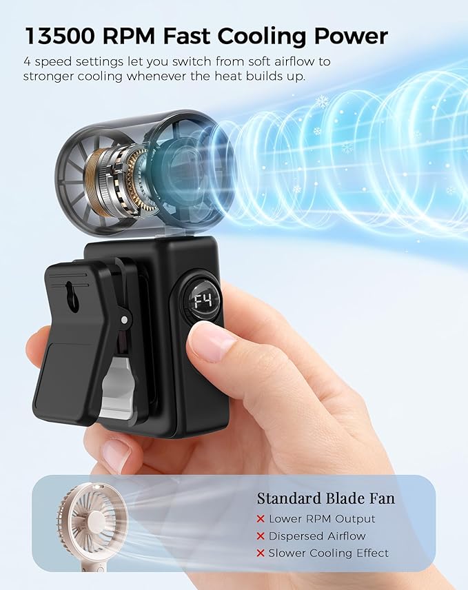Hotsales Clip-On Portable Fan for Strollers, Handheld Turbo Fan for Travel | Small But Mighty Mini Fan, Detachable 360° Rotating Clip, LED Display, Rechargeable, Summer Outings, Gifts For Women And Men - Image 4