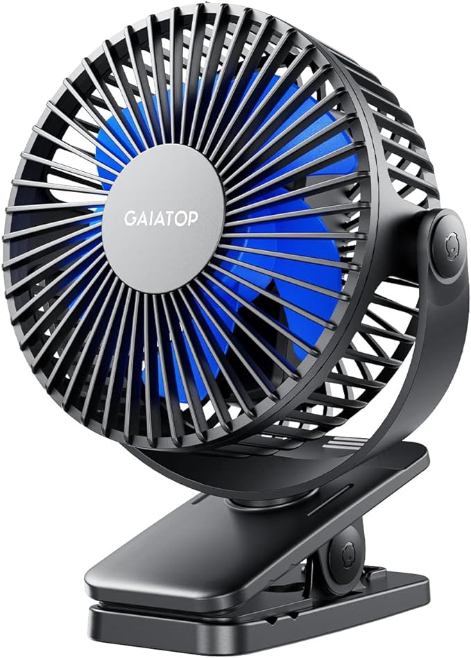 Gaiatop Portable Clip on Fan, Mini Personal Quiet Rechargeable Fan | Battery Operated, Small 3 Speed 360° Rotate, Cooling for Desk Table Home Office Stroller Camping Women Gifts Black Blue by GAIATOP