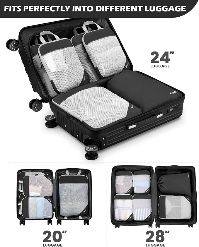 Gonex Compression Packing Cubes for Travel, Mesh Bags Luggage Organizers | Set of 4/5/6/7/10 for Essentials, Extensible, Fits 20"Carry-on Suitcases, See-through Mesh, Double Zipper Compression - Image 7
