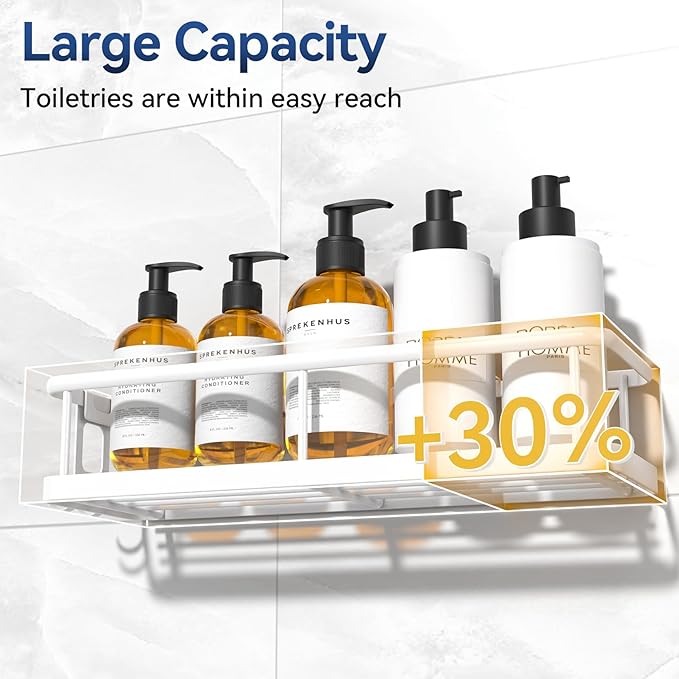 Shower Caddy Adhesive, Rustproof Shower Organizer with Soap Holder, Large Capacity Shower Shelves for Inside Shower, No Drilling Bathroom Organizers and Storage for Home Decor（3 Pack White） - Image 5