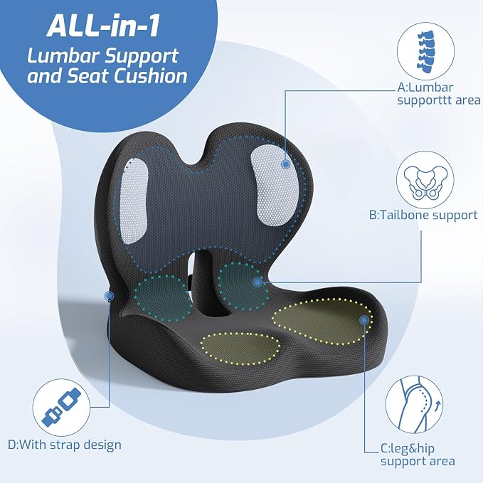 Seat Cushion,Memory Foam Chair Cushion for Office and Car,Ergonomic Coccyx Seat Cushion for Tailbone,Sciatic Nerve,Lower Back Pressure Relief,Lumbar Support Pilow for Office,Car,Truck,Desk Chair - Image 3