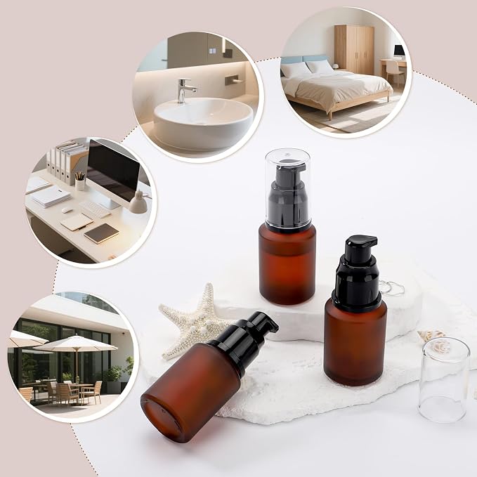 Segbeauty 1oz Frosted Glass Pump Bottle Dispenser Refillable, Pack of 3 Red Empty Small Lotion Bottle Travel Size Makeup Pump Dispensers, 30ml Leak Proof Glass Travel Bottles for Toiletries - Image 6