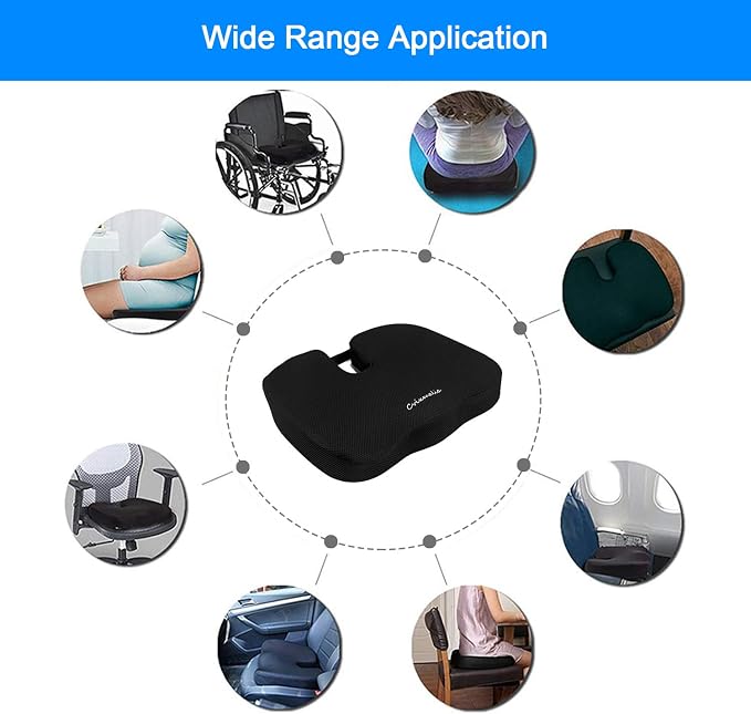 Seat Cushion Premium Memory Foam Non-Slip Coccyx Tailbone Cushion for Office Chair, Car Seat, Wheelchair, Yoga and Travelling- Back, Hip and Tailbone Pain Relief - Image 6