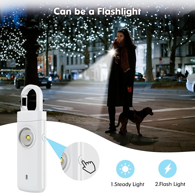 Rechargeable Personal Alarm for Women - Christmas Birthday Gifts for Women, Daughter, College Student, Teen Girl, Elders, Kids, Siren Alarm, USB Charging, White - Image 4