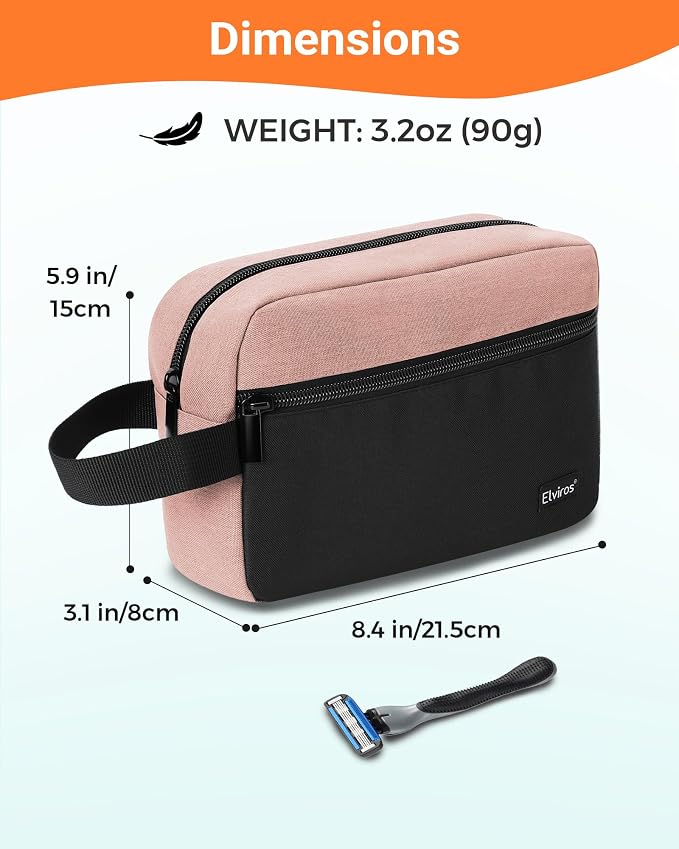 Elviros Travel Toiletry Makeup Bag for Women Hanging Toiletries Dopp Kit Small Bathroom Hygiene Tool and Medicine bag for Traveling Essential Shaving Pouch,Gifts for Women(Pink&Black) - Image 2