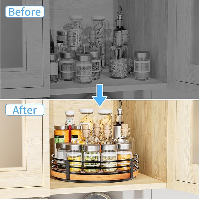 10" Lazy Susan Turntable Organizer - Wood Round Lazy Susan for Cabinet Kitchen Countertop Dining Table Pantry Cupboard Bathroom Coffee Bar Storage Home Decor - Image 3