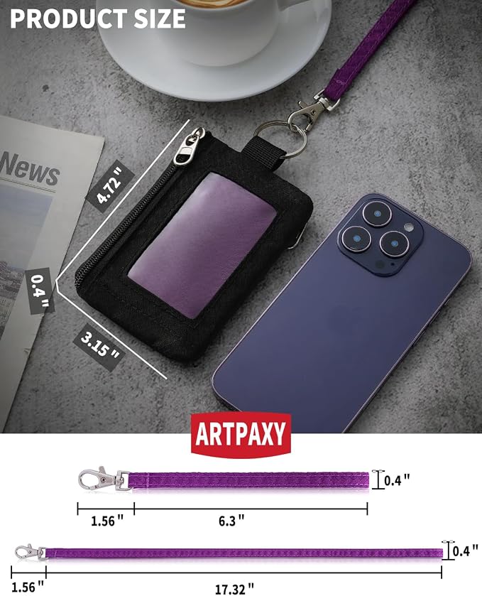 Artpaxy Minimalist Wallet For Mens Womens, Keychain RFID Blocking Zipper Small Wallet with ID Window 2 Lanyards,Water Resistant Travel Cash Card Coin Case Boys Girls - Image 3