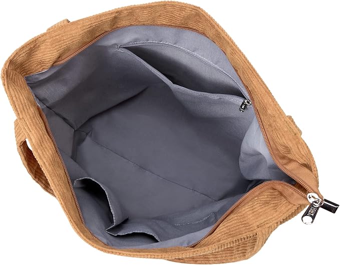 KALIDI Women Corduroy Tote Bag Zipper Casual Tote's Handbag Big Capacity Shoulder Bag with Pockets - Image 6
