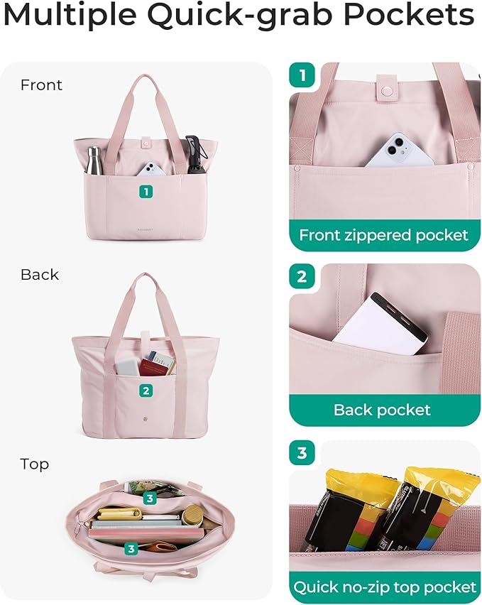 BAGSMART Tote Bag for Women, Foldable Tote Bag With Zipper Travel Shoulder Bag Handbag for Work - Image 4