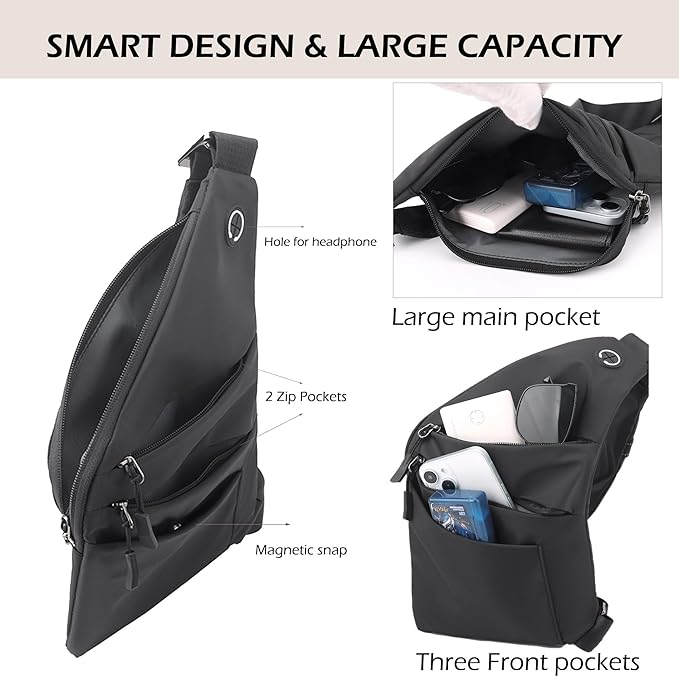 Anti Theft Crossbody Bags for Women Men, Multi-Pocket Shoulder Bag, Slim Sling Bags with 2 RFID Blocking Card - Image 4