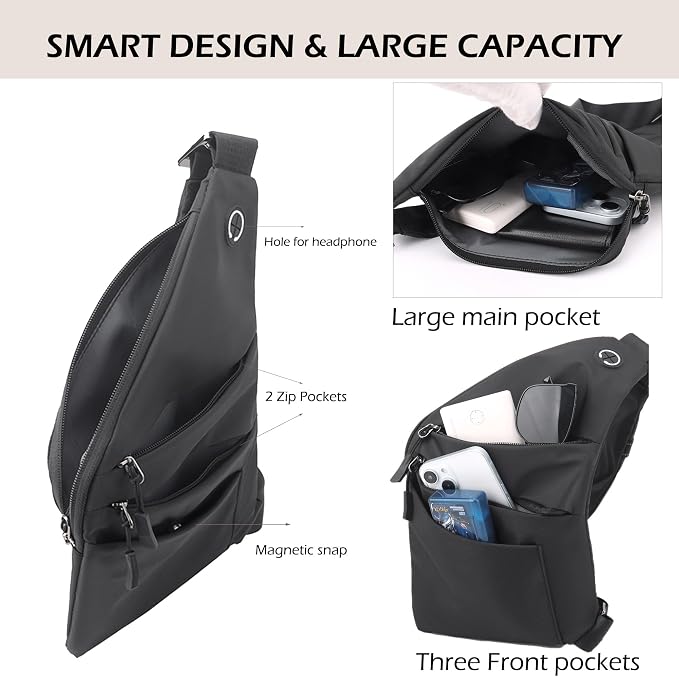 Anti Theft Crossbody Bags for Women Men, Multi-Pocket Shoulder Bag, Slim Sling Bags with 2 RFID Blocking Card - Image 5