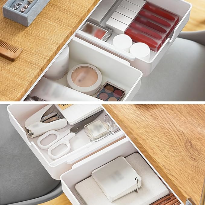 FRETONBA 2Pack Under Desk Drawer for Stationery, Adhesive Slide Out, Medium | No-Drill Mounting, Smooth Slide-Out, Space-Saving Storage Tray, Hidden Under Desk, Home & Office - Image 6