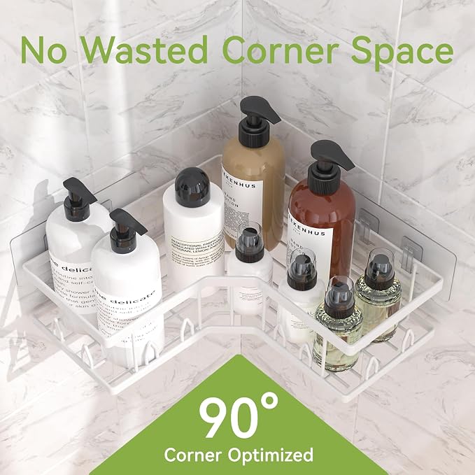 Shower Shelf Corner, Adhesive Shower Caddy Rustproof, Shower Shelves Corner with Soap Holder, No Drilling Shower Corner Organizer for Dorm, Renters Bathroom, White, 3 Pack - Image 3