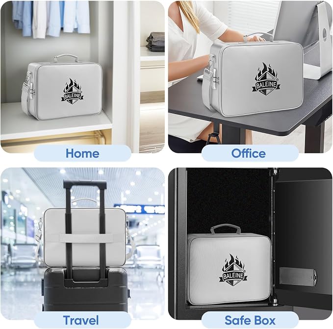 BALEINE Fireproof Document Box with Lock, Portable Fireproof Document Bag Waterproof Fire Proof File Boxes for Documents, File Organizer Box for Important Paperwork (Silver, 15''x11''x4'') - Image 9