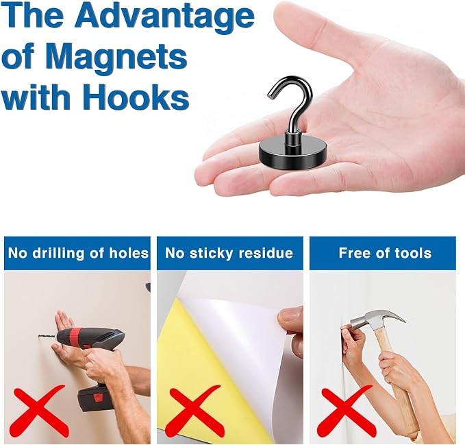 LOVIMAG Magnetic Hooks for Cruise Cabins, 85LBS, 6 Pack | Heavy Duty Neodymium Magnet with Hook Essentials for Classroom, Fridge, Ceiling, Hanger, Black - Image 5