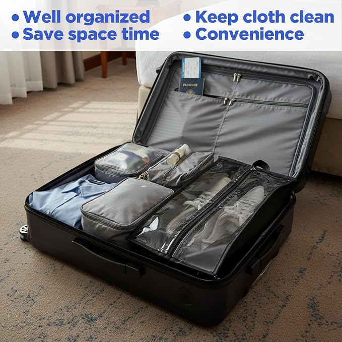 12 Pack Waterproof Shoe Bags for Travel, Portable Shoes Organizer with Zipper, Black and Grey Shoe Pouches for Men and Women - Image 6