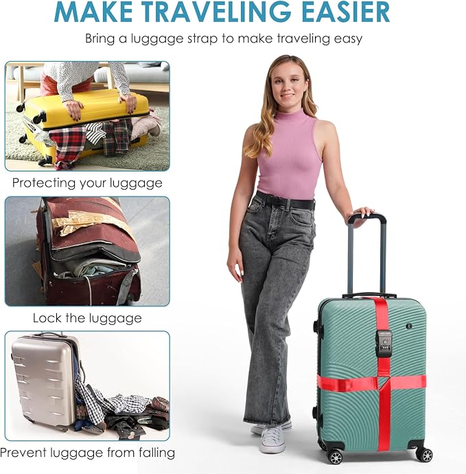 Travel Inspira TSA Accepted Long Luggage Cross Straps for Suitcases | Fits 20-28 Inch Bags; TSA-Approved Lock with Tag; Heavy-Duty Nylon; Adjustable Length; High Visibility Red; Anti-Burst - Image 5