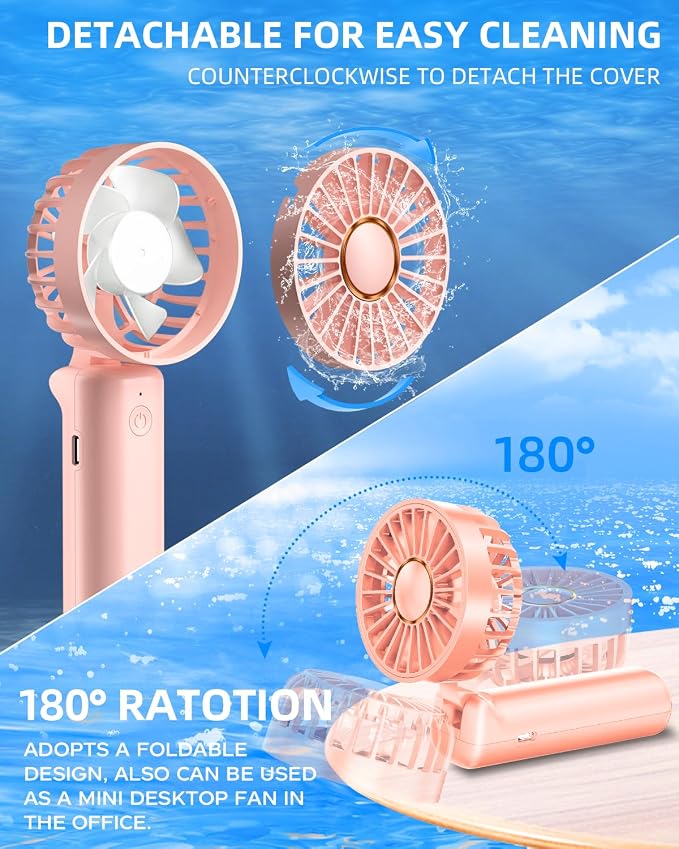 Portable Handheld Fan, Mini Desk Fan Foldable 1800mAh, 180° Ratotion, 3 Speeds, Ultra Quite, Up to 8H Long Use Time, Small Personal Cooling Fans Makeup Eyelash Fan for Women Girl - Image 7