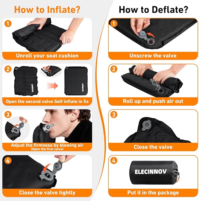 Inflatable Seat Cushion, Self Inflating Foam Portable Stadium Seat Cushion | Bleacher Seat Cushion Lightweight Camping Comfort Airplane Cushion for Long Flights Outdoor Events - Image 4