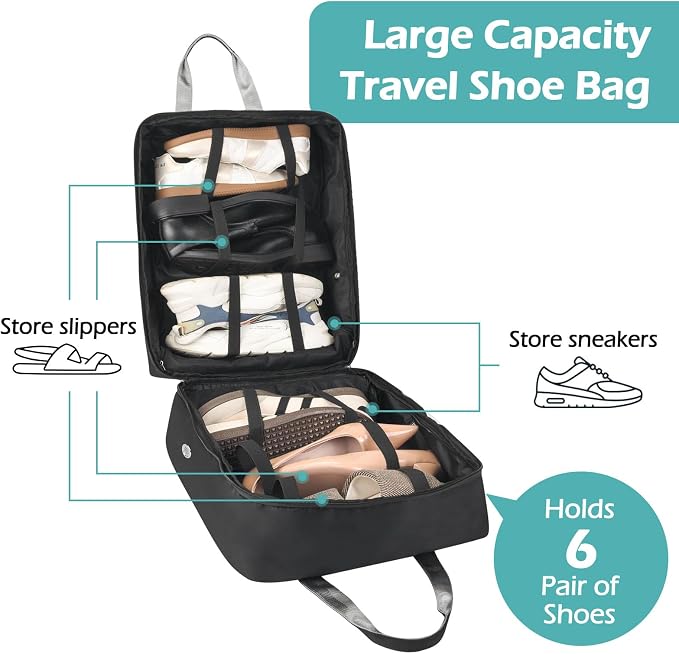 Shoe Bags for Travel, Travel Shoe Bags for Packing, Portable Storage Bag | Shoe Bags with Handle, Water-resistant, Ventilation Holes, Travel Luggage Shoe Bag for Women Men Holds 6 Pair of Shoes - Image 3