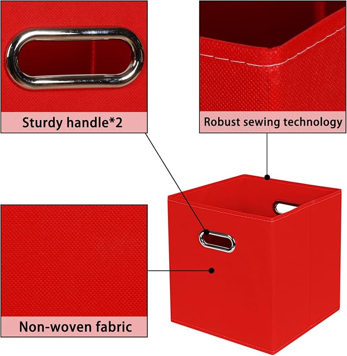 Fabric storage bins Cubes, Fabric Cube Organizer with Handle, Foldable Cube Bins for Cloth or Accessary Storage, 11x11x11, Set of 6, (Red) - Image 7