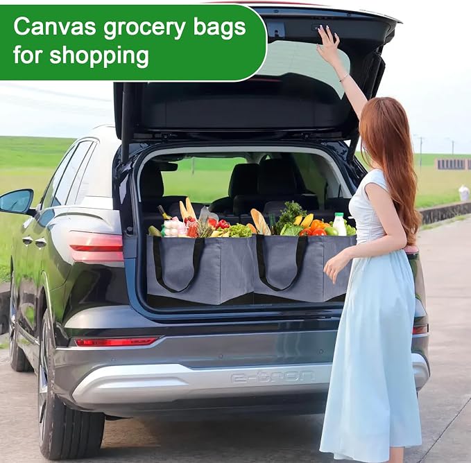 Canvas Reusable Grocery Bags Heavy Duty, 8.3 gal Foldable Large Tote Bag with Handles, Holds 60 lbs Canvas Shopping Bags, 1 Pack - Image 6