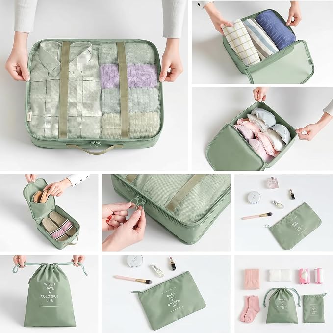 LANSKLBD 6/8 Set Packing Cubes for Suitcases Travel Luggage Packing Organizers,Travel Accessories Essentials Luggage Organizer with Shoe/Tioletry/Laundry Bag (Matcha Green, 8 set) - Image 4