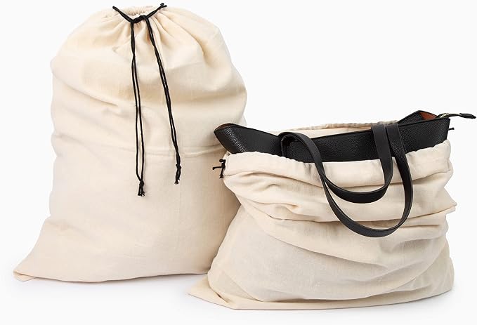 Organic Cotton Dust Proof Storage Bags for Handbags - Large Purse Storage Bags - Dust Bag Cover for Expensive Purses & Handbags - Extra-Large Cotton Drawstring Storage Bags (3 Bags - 26"x20") - Image 2