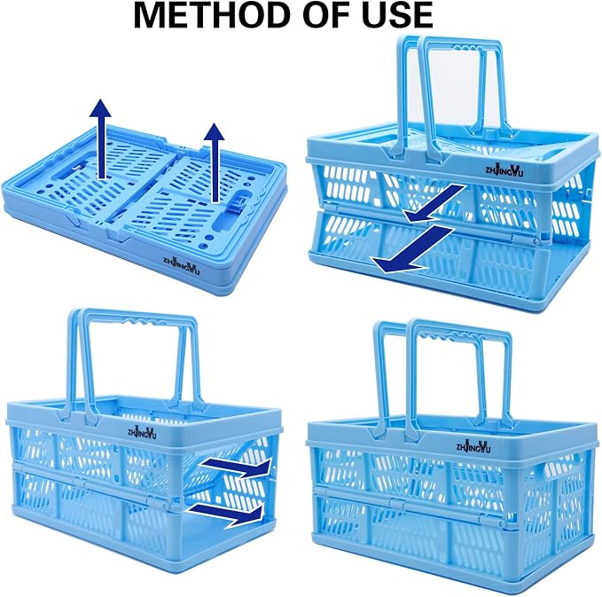 ZHJINGYU crates for storage,plastic baskets for organizing,collapsible shopping basket,foldable crate with Handles,collapsible storage crate,car basket,for Kitchen,Bathroom,Medicine (Blue, S) - Image 5