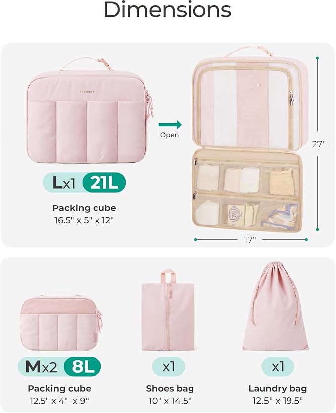 BAGSMART Compression Packing Cubes for Travel, 6/5/4set Lightweight Packing Organizers, Summer Travel Essentials Suitcase Organizer Bags Set - Image 3
