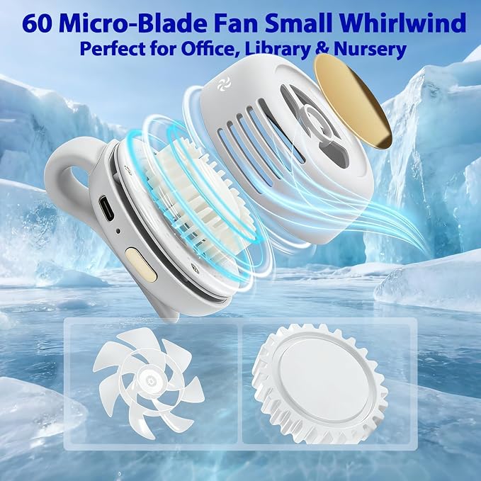 jintion Handheld Fan Portable Neck Waist Personal Mini Clip on Hand Fans Rechargeable Wearable for Shirt Belt That Deliver Refreshing Cool Breeze Under Held Cooling Wind Small 360° Rotatable - Image 5