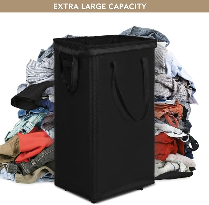 DOKEHOM 90L X-Large Rolling Laundry Basket Hamper on Wheels, Black | Collapsible clothes hamper with removable mesh wash bag. High-capacity foldable washing bin organizer - Image 5