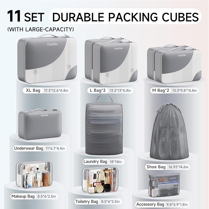 OlarHike 11 Set Packing Cubes for Travel,Gifts for Women Mom,Anti-Tearing Suitcase Organizer,with Over 1000 pcs Mesh Holes,Vacation Essentials & Accessories for Cruise Ship - Image 2