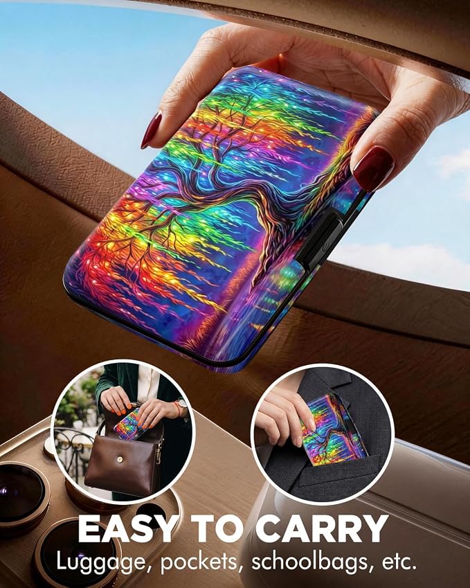 Maicican RFID Blocking Aluminum Credit Card Holder | Slim Metal Wallet for Women & Men, Business Card Case for Travel, Fits Front Pocket, Card holder wallet - Colorful tree - Image 4