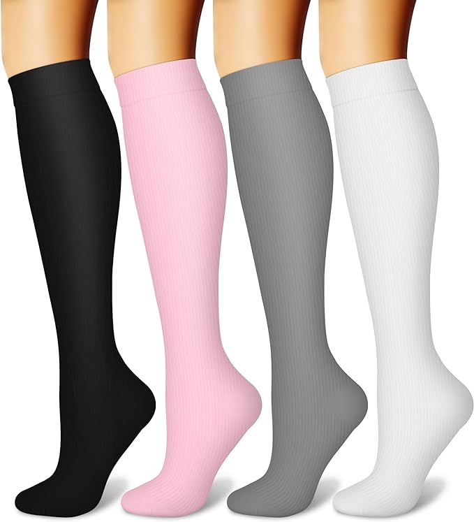 CHARMKING Compression Socks for Women & Men, 4 Pairs, Travel Nurse Athlete | Graduated 10-15mmHg compression, soft stretch fabric, boost blood circulation, relieve leg swelling, ideal for travel, nurses by CHARMKING