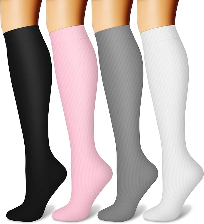 CHARMKING Compression Socks for Women & Men, 4 Pairs, Travel Nurse Athlete | Graduated 10-15mmHg compression, soft stretch fabric, boost blood circulation, relieve leg swelling, ideal for travel, nurses by CHARMKING