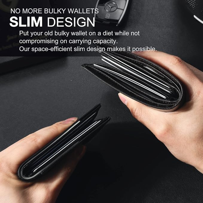 GSOIAX Slim Wallet for Men Rfid Blocking Leather Bifold Front Pocket Carbon Fiber Men's Money Clips Credit Card Holder With Gift Box - Image 7