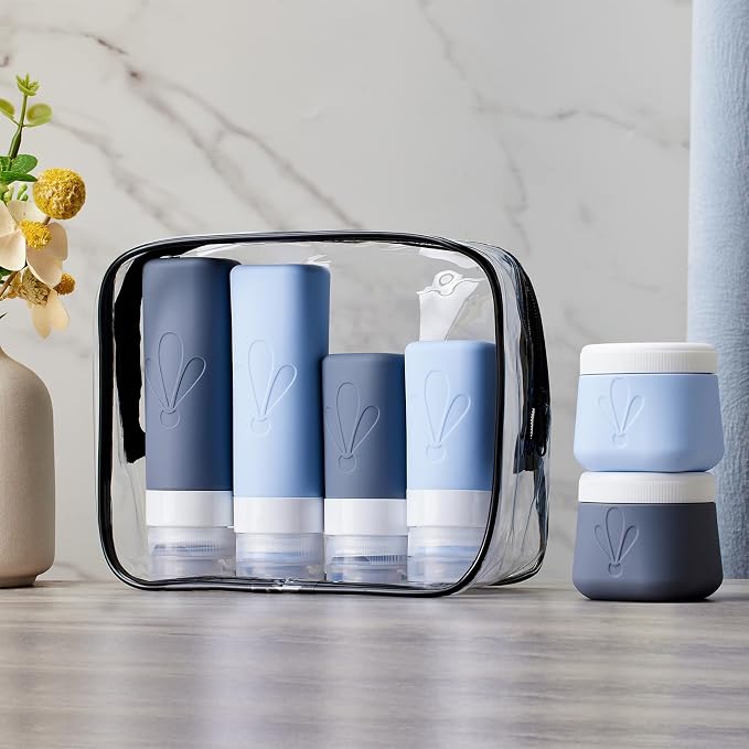 INSFIT travel bottles for toiletries 6 Pack, Leak proof Travel Size Toiletries Containers with toiletry bag, Squeezable Silicone Bottles & Cream Jars, Travel Essentials BPA-Free set for Shampoo - Image 7