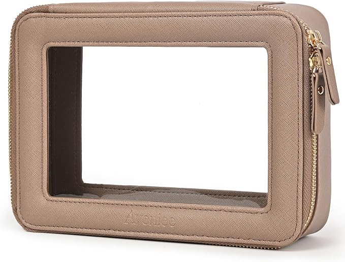 Aveniee Clear Makeup Bag Organizer,Large Travel Toiletry Bag for Women, Waterproof Cosmetic Pouch with Zippers,Car Organizers and Storage,Taupe by Aveniee