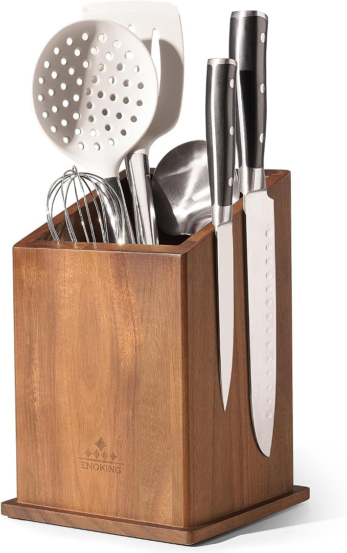 Magnetic Knife Holder without Knives, Acacia Wood Kitchen Utensil Holder with Strong Magnet, Universal Knife Block for Knives, Scissors & Utensils by ENOKING