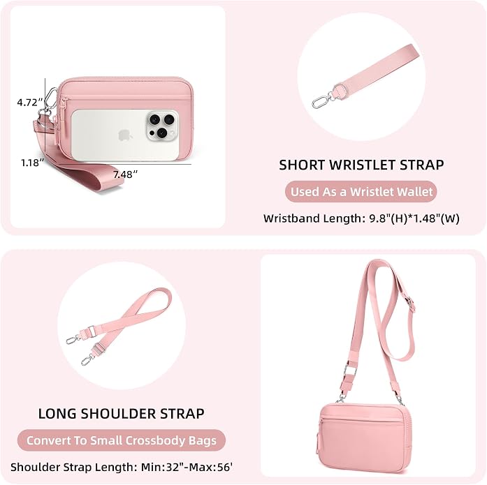 FODOKO Wristlet wallets for Women RFID crossbody bags with 4 Zippers | Checkered quilted nylon with credit card slots, cell phone organizer, and coin purse for travel and everyday carry - Image 3