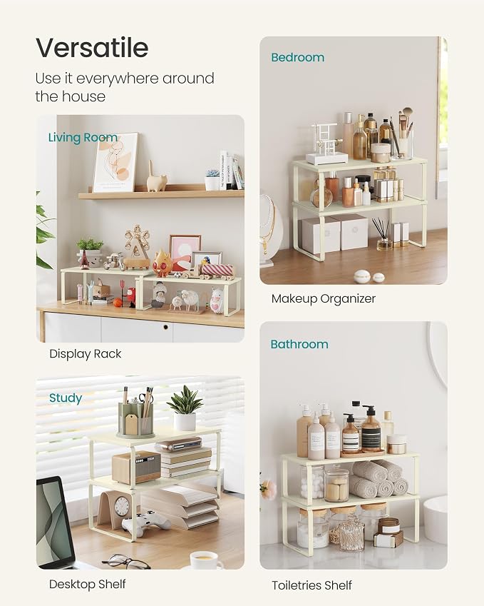 SONGMICS Cabinet Organizer Shelf, Set of 2 Spice Rack, Kitchen Storage | Kitchen Counter Storage Spice Rack, Steel, Bamboo, Cream, BYSTRO Collection UKCS200W02 - Image 5