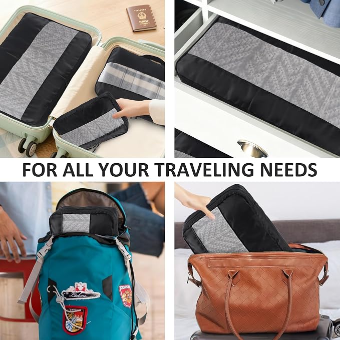 U+U 5 Set Packing Cubes, Travel Organizers with Shoe Bag (Black) | Ultralight Design & Easy Travel Organization - Image 6