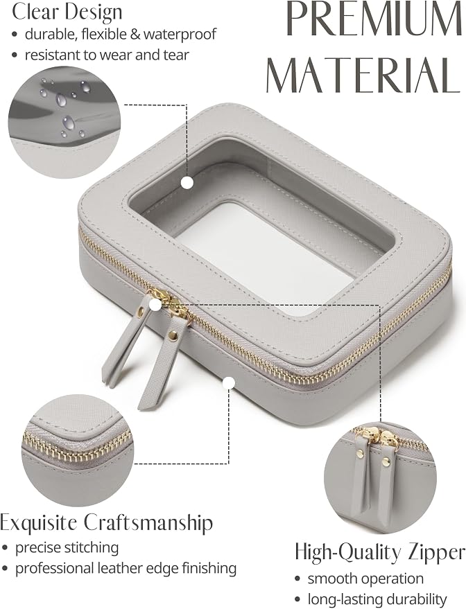 Clear Makeup Case Set Toiletry Bag Travel Large Clear Cosmetic Bag with Zipper, Big Make Up Bag Organizer Women Traveling TSA Approved Transparent Bag Car for Essentials, Beige Grey - Image 4