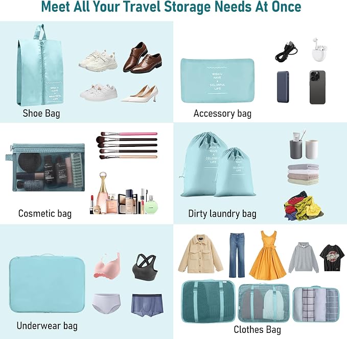 Packing Cubes for Travel- 8 Set Luggage Organizer Bags for Family, Mesh Breathable Travel Packing Cubes for Suitcases Durable Travel Essentials Bags Set (Blue, 10 Set) - Image 2